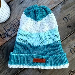 Teal & White Handmade Adult Beanie
